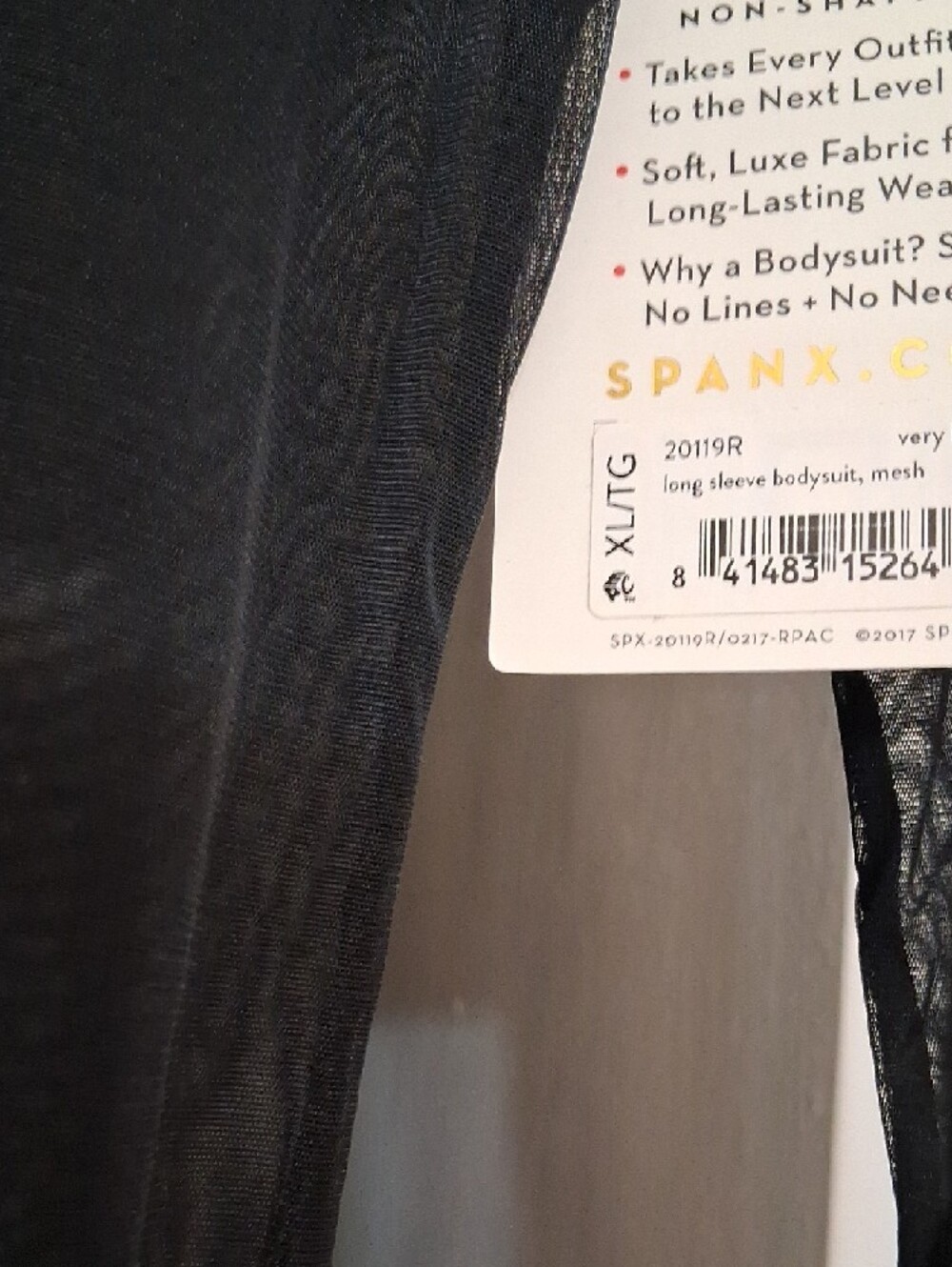 SPANX Sheer Long Sleeve Bodysuit in Black - Picture 3 of 6